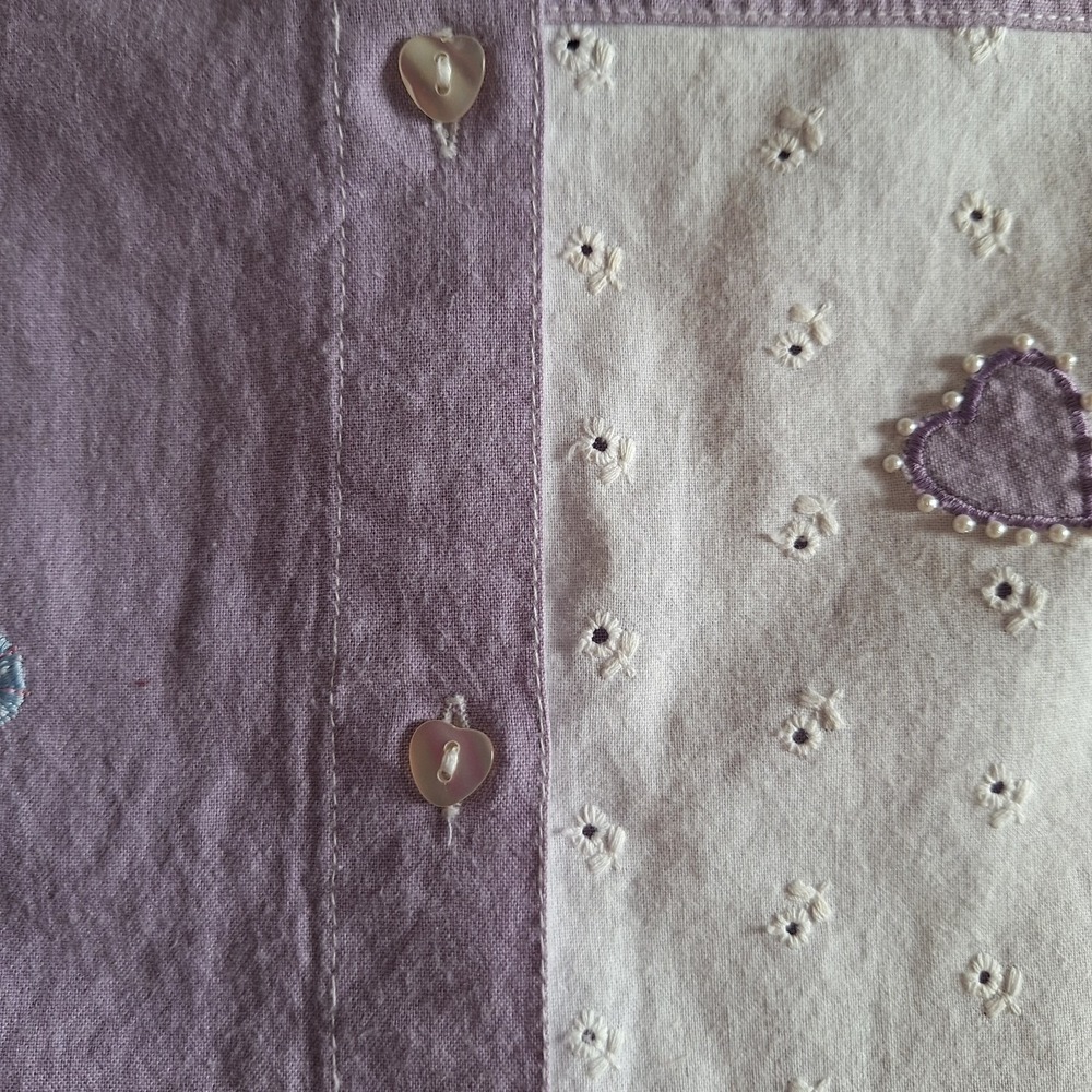 VTG Fashion Bug Embroidered Blouse Womans 18/20 Purple/White Floral Heart Button - Picture 5 of 11